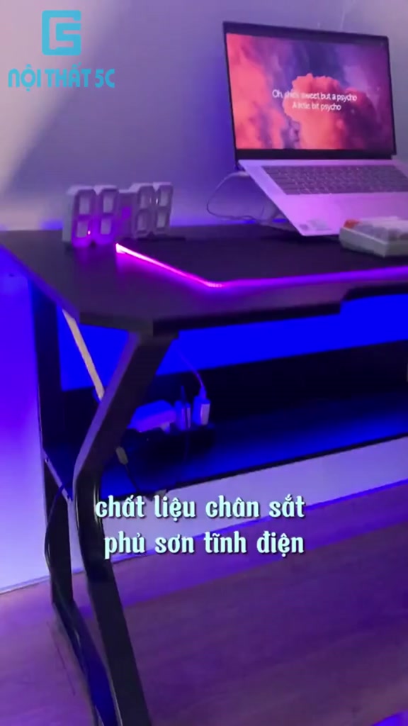 Bàn gaming chữ K kèm kệ sách 2 tầng có đèn LED RGB 26 triệu màu, bàn làm việc học tập chân sắt 2x4cm chắc chắn chống gỉ | BigBuy360 - bigbuy360.vn