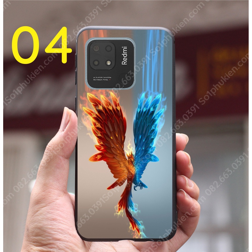 Ốp lưng Xiaomi redmi 10C ép kính nano chống bể hình thư pháp, hoa sen, thiết kế đẹp