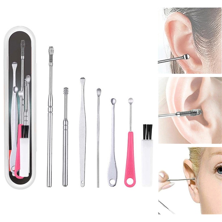[Hàng mới về] Set 7 dụng cụ vệ sinh tai bằng thép không gỉ sáng tạo kèm hộp đựng