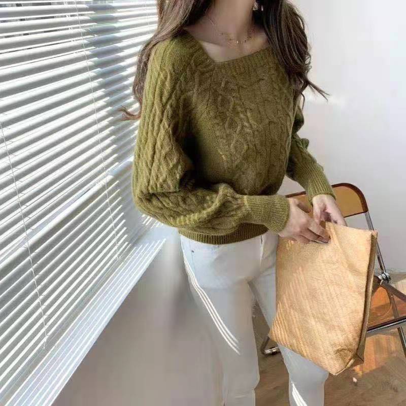 Áo Sweater Cổ Vuông Dày Dặn Phong Cách Hàn Quốc Thời Trang Thu Đông Mới Cho Nữ