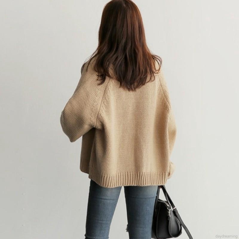 Áo khoác cardigan dệt kim tay dài màu trơn dáng rộng thiết kế thoải mái cho nữ