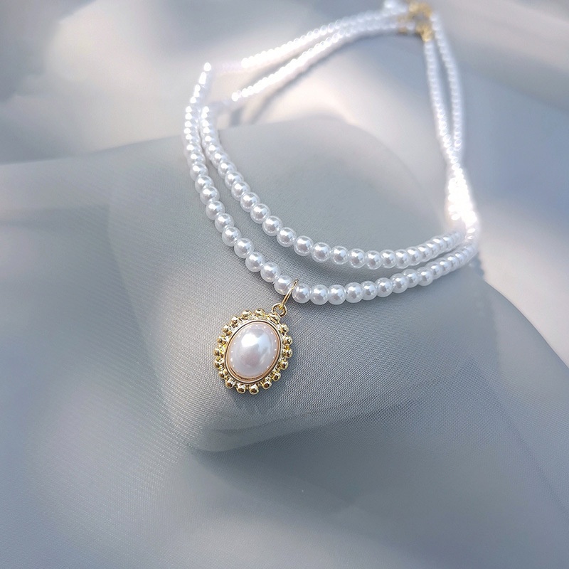 Vòng Cổ Hai Lớp Đính Hạt Ngọc Trai Phong Cách Cổ Điển Thời Trang 2022