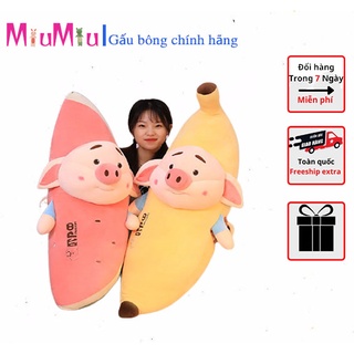 Gấu Bông Gối Ôm Dưa Hấu Tiktok Vải Co Dãn 4 Chiều Thú Mặt Heo Lợn Nhồi Bông-TB40