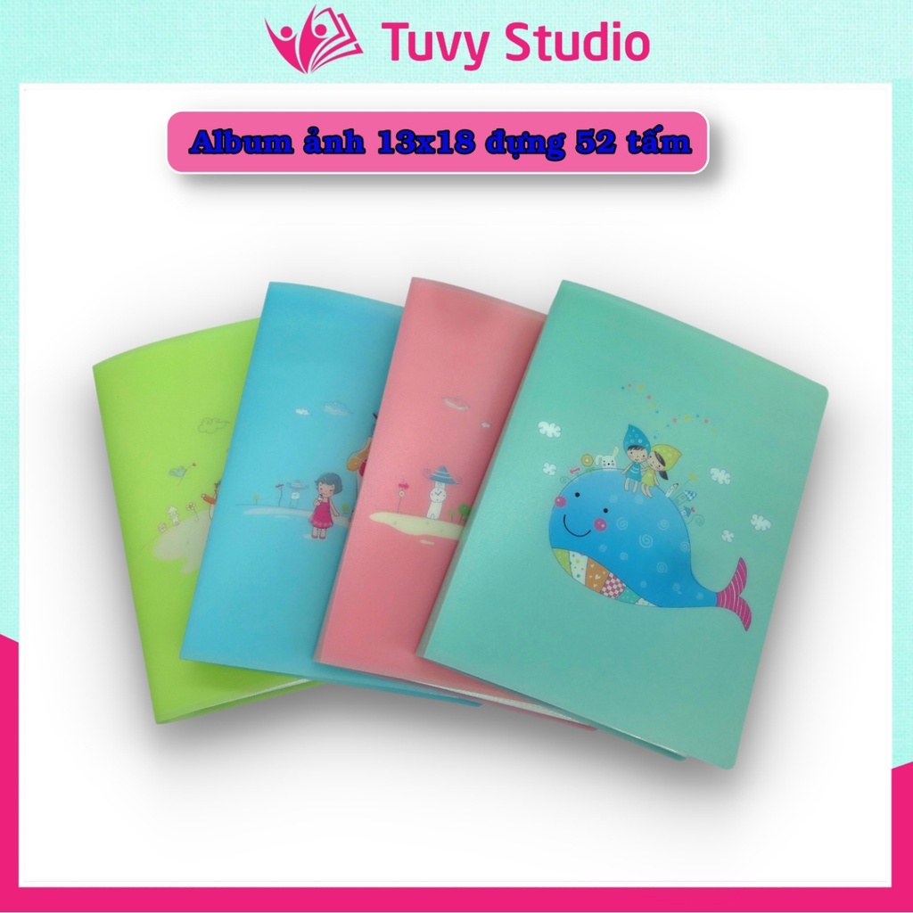 Album đựng 52 ảnh 13x18 bìa nhựa hoạt hình sắc màu để ảnh cho con, ảnh gia đình quà tặng ý nghĩa Tú Vy Studio