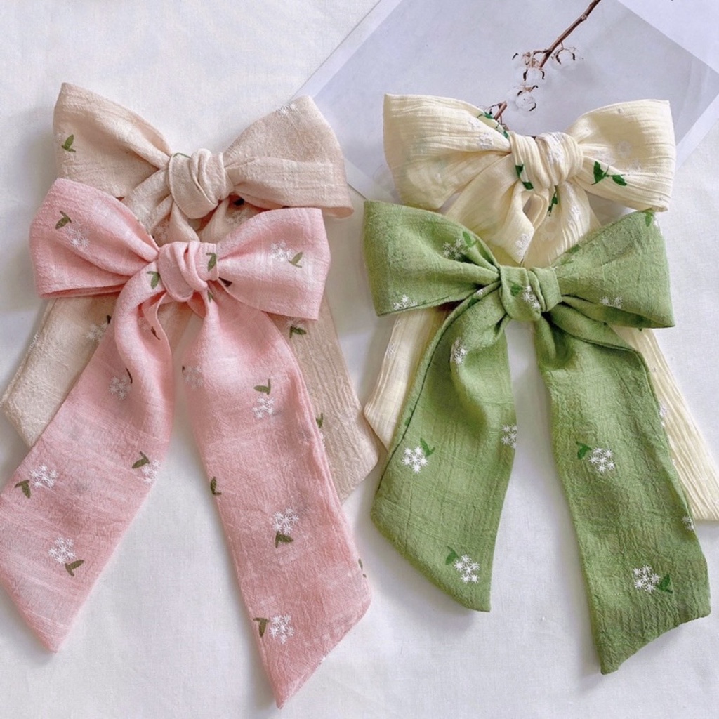 [Handmade] Kẹp tóc nữ phong cách retro, vintage nơ đuôi dài cho tóc thêm xinh