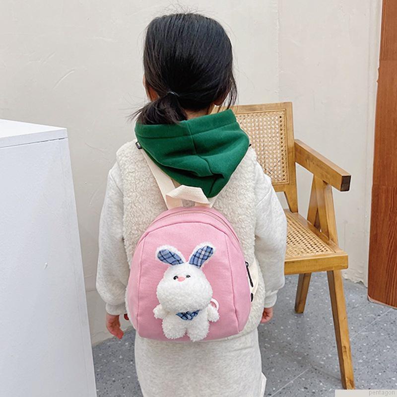 Túi đi học hình thỏ hoạt hình bằng canvas + polyester dành cho trẻ em