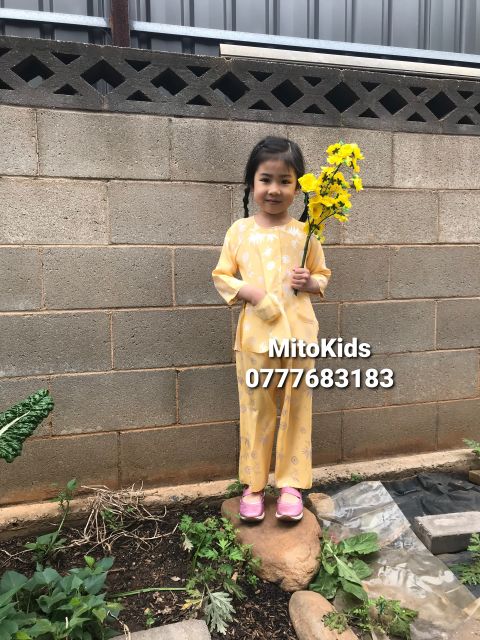 Bộ bà ba gấm trẻ em, bộ bà ba gấm lá tre bé gái 7-35kg