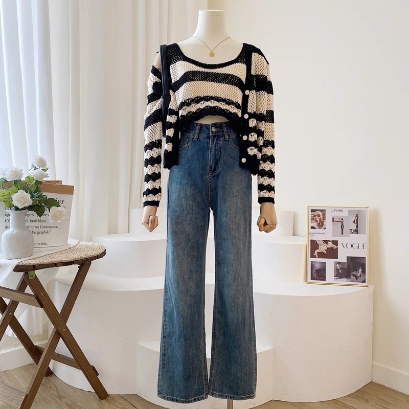 set áo len mỏng sọc kẻ ngang (2798#) loại 2