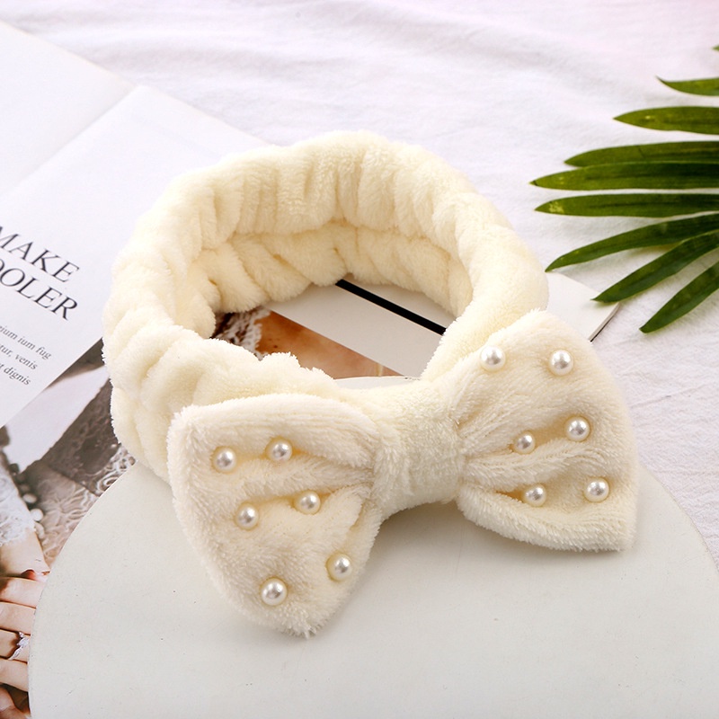 (Hàng Mới Về) Băng Đô Nơ Đính Ngọc Trai Giả Bằng Vải Bông Phong Cách Hàn Quốc