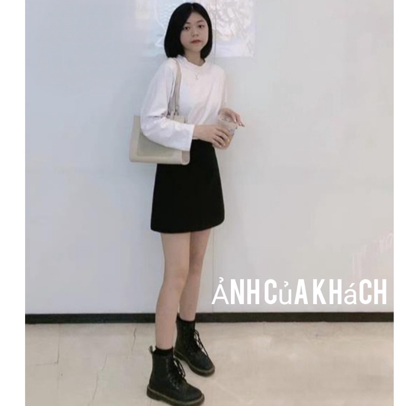 Chân váy chữ A ngắn công sở lưng cao chất vải tuyết mưa mềm có quần trong Chân váy Đen xếp ly ôm eo phối áo sơ mi đẹp