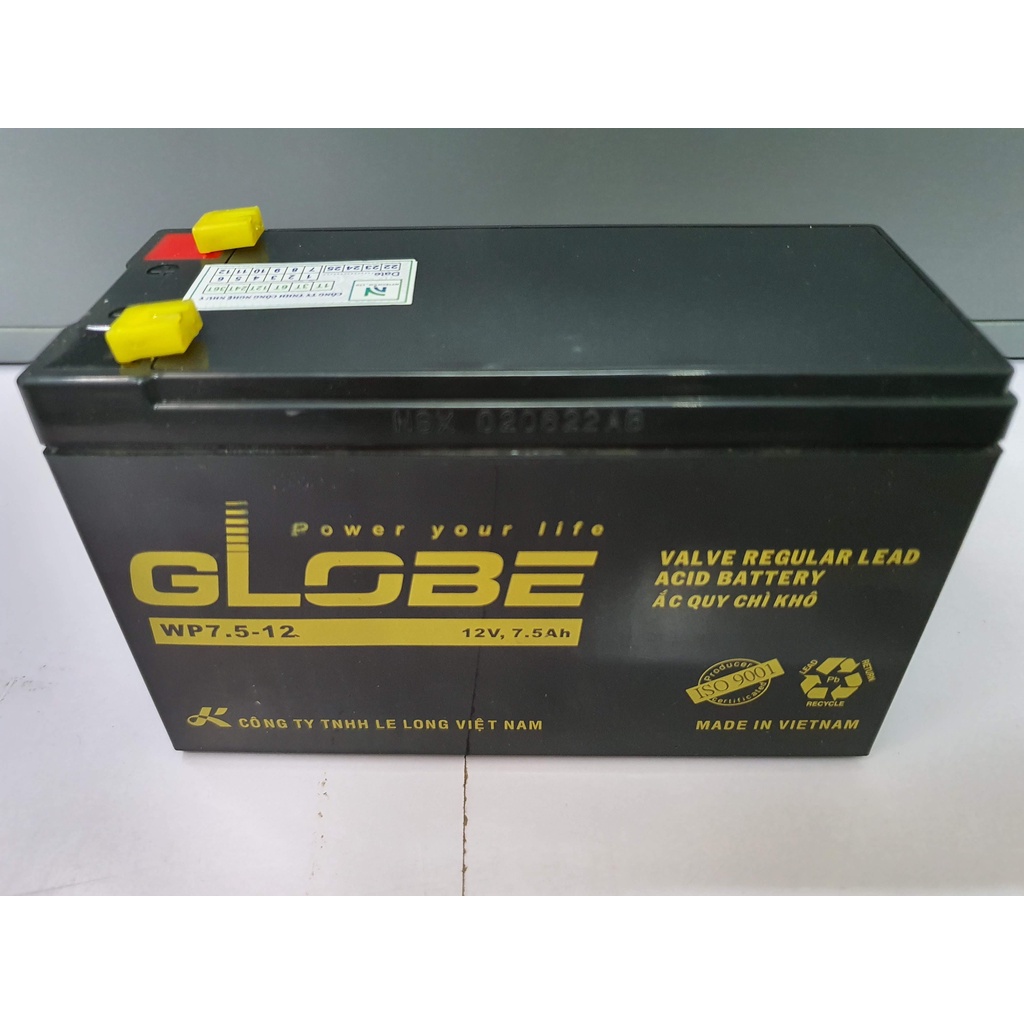 ắc quy Globe 12V 7,5Ah - ắc quy cho bộ lưu điện, ắc quy cho lưu điện cửa cuốn, ắc quy cho xe điện, hàng mới 100%