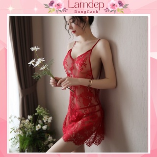 Váy ngủ sexy cao cấp – Váy ngủ gợi cảm ren hoa cổ V hàng quảng châu Ren Hoa SRH1123