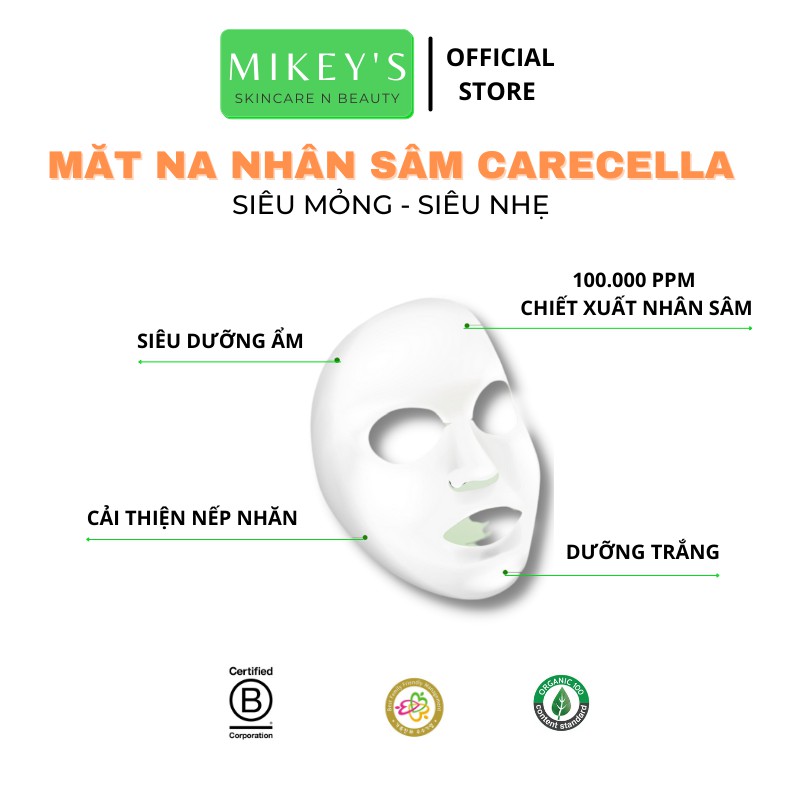 Mặt nạ Nhân Sâm dưỡng trắng da Hàn Quốc Carecella se khít lỗ chân lông, mờ nám tàn nhang Mikeybeauty92 (10 miếng)