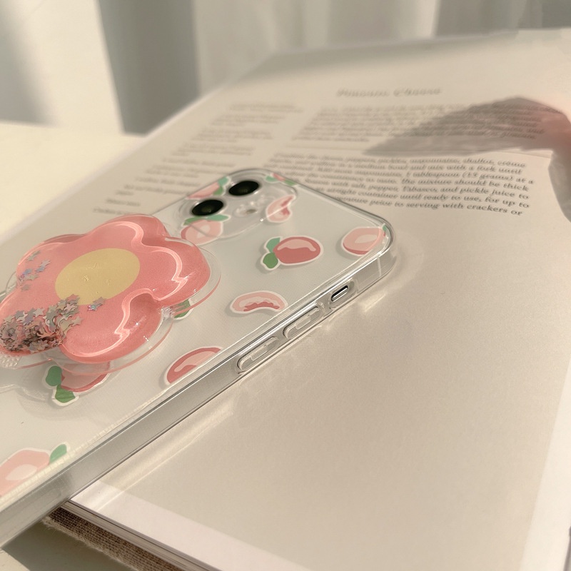 Ốp Điện Thoại tpu Mềm Trong Suốt Có Giá Đỡ Hình Hoa Đào 3d Cho iphone 7 8 plus x xr xs 11 12 13 14 15 mini pro max se