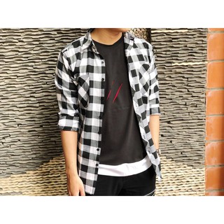 Sơ mi flanel dài tay cổ bẻ kẻ caro mẫu mới nhất - màu trắng