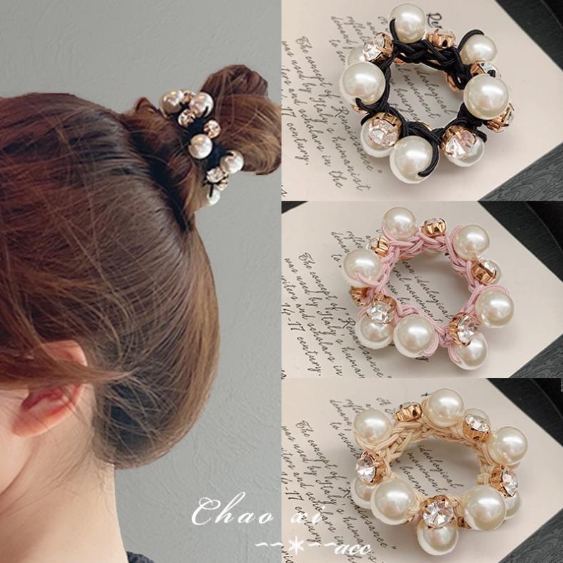 Dây Cột Tóc Cao Su Đính Đá Và Ngọc Trai Nhân Tạo Phong Cách Hàn Quốc Thanh Lịch Dành Cho Nữ