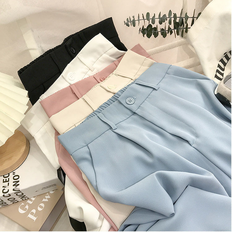 Summer New Korean Style High Waist Loose Slim Straight-leg Pants Nine Points Casual Small Trousers