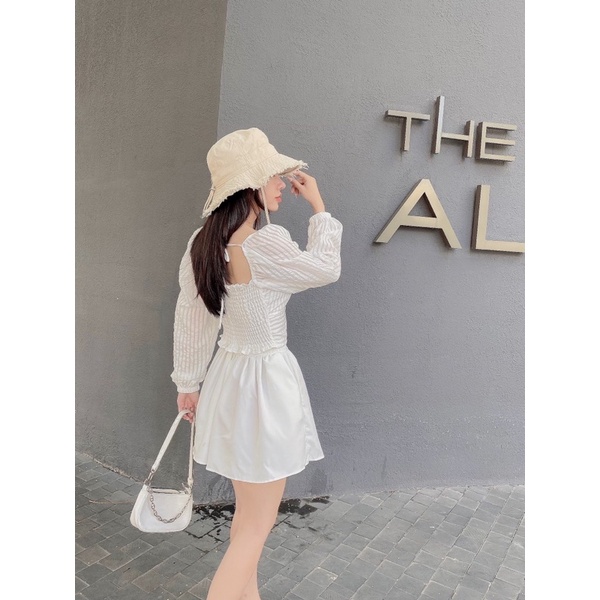 SET ÁO SỌC VẢI CROPTOP BO CHUN + CHÂN VÁY XOÈ