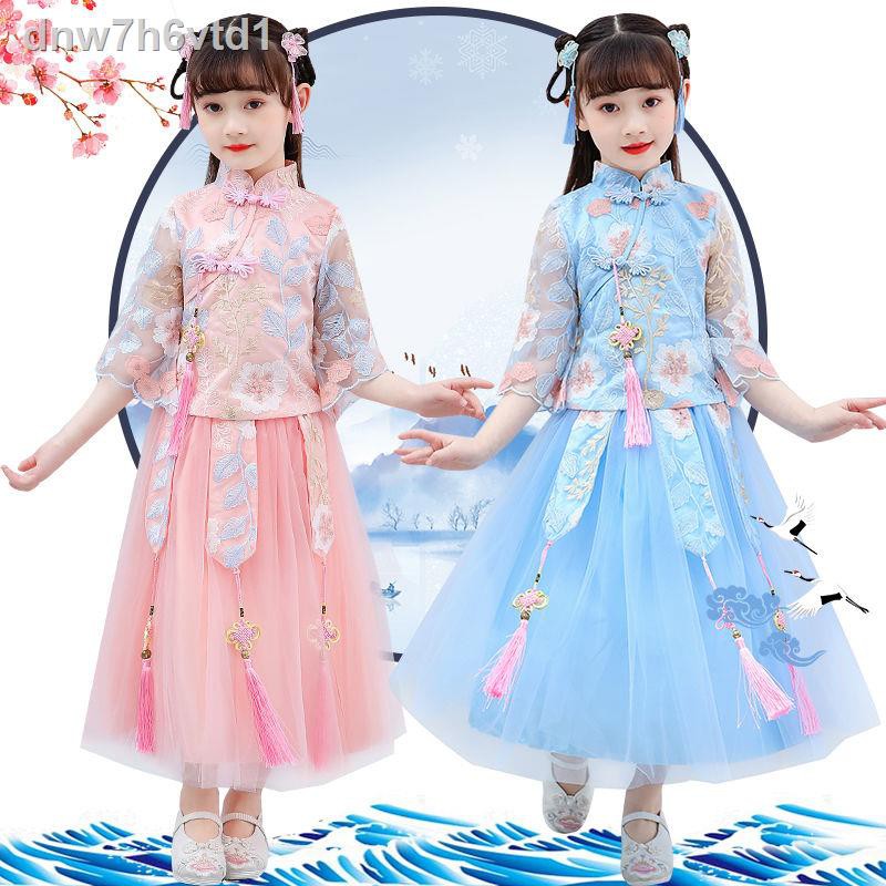 Quần áo mùa hè bé gái Hanfu 2020 mới lớn trẻ em váy lưới màu đỏ cô phù hợp với phong cách Trung Quốc