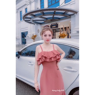 Váy hai dây bèo ngực tung tăng xuống phố cafe ngày hè
