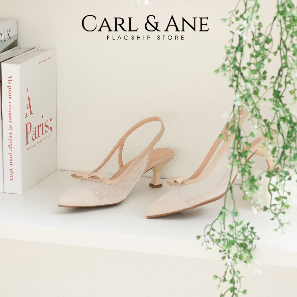 Carl & Ane - Giày cao gót mũi nhọn phối dây lưới thời trang công sở cao 5cm màu đen - CL030