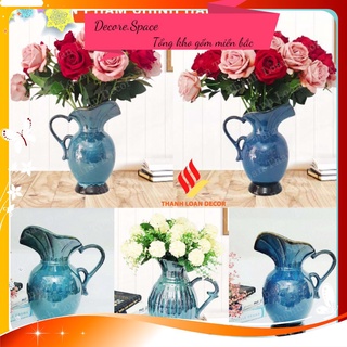 Lọ hoa trang trí men xanh hỏa biến cao 29 cm - Bình gốm sứ Bát Tràng cao cấp