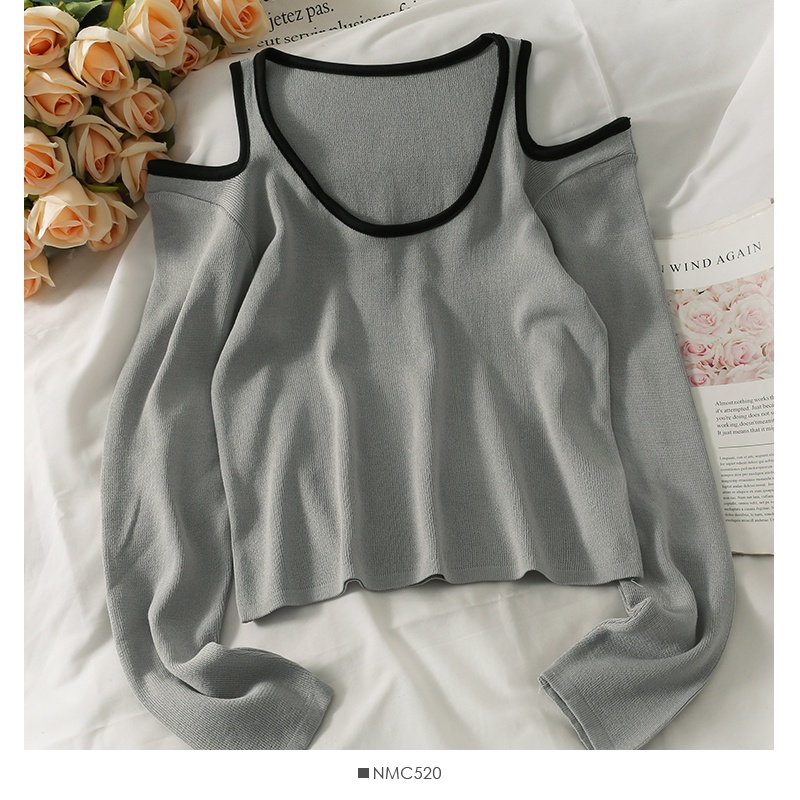 Áo thun tay dài cổ tròn hở vai dáng ôm thời trang mùa thu mới 2021 | BigBuy360 - bigbuy360.vn