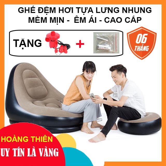 [ Tặng Bơm ] Ghế Hơi Tựa Lưng Bọc Nhung Mềm Mịn Êm Ái - Đệm Hơi Lót Chân Cao Cấp - Ghế Sofa Hơi- Hoàng Thiên