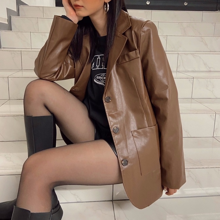 Áo blazer da nữ oversize dáng rộng dài tay Leather Blazer Mia Ritta A2110 | BigBuy360 - bigbuy360.vn