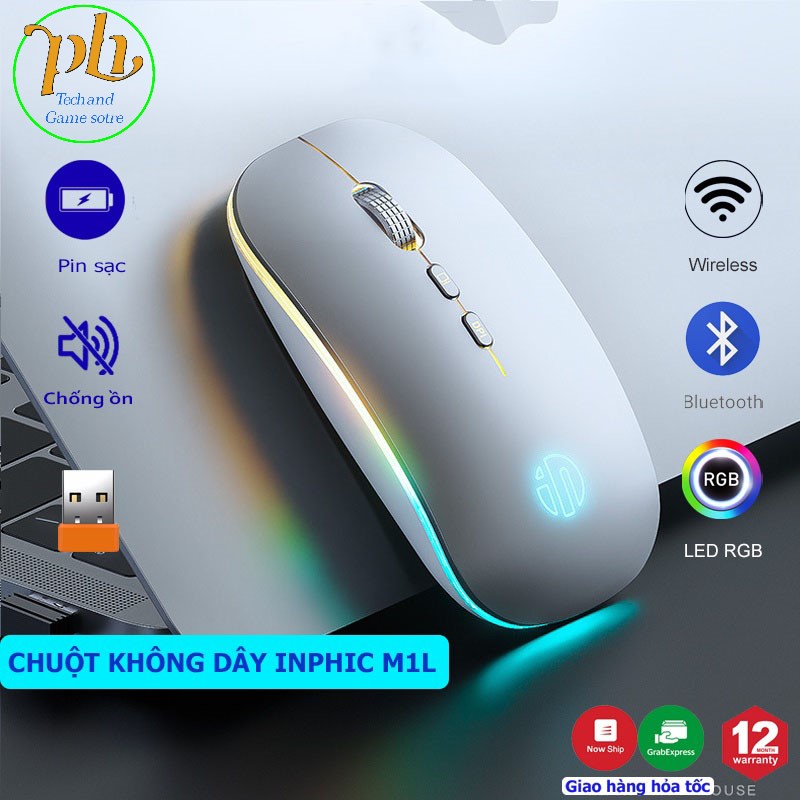 Chuột Không Dây Wireless Bluetooth Pin Sạc Inphic M1L, Chống Ồn, Siêu Nhạy Phù Hợp  Sử Dụng Cho Văn Phòng, Chơi Game