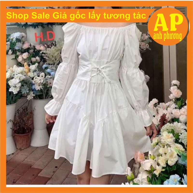 Váy Đầm Tiểu Thư Trắng Trễ Vai Hoặc Cổ Vuông Vintage Xòe 2 Lớp có lót | BigBuy360 - bigbuy360.vn