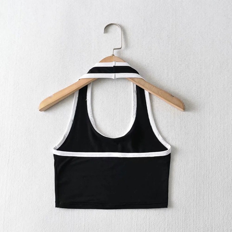 Áo Croptop Không Tay Cổ Chữ U Khoét Sâu Hở Lưng Màu Sắc Tương Phản Thời Trang Mùa Hè Quyến Rũ Cho Nữ