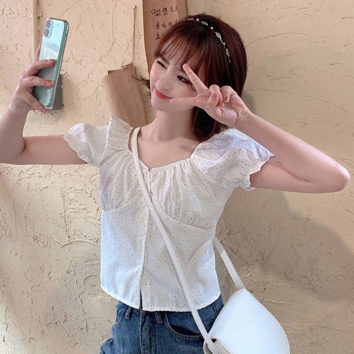 Áo Kiểu Nữ Rớt Vai Cổ Chữ V Họa Tiết Hoa Xinh Xắn | BigBuy360 - bigbuy360.vn