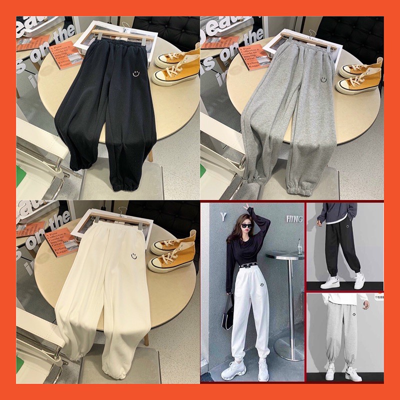 Quần ống thụng Nỉ nam nữ Thêu Mặt Cười siêu hot | BigBuy360 - bigbuy360.vn