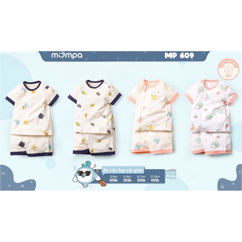 MOMPA Bộ quần áo cộc tay cúc giữa thương hiệu Mompa cho bé
