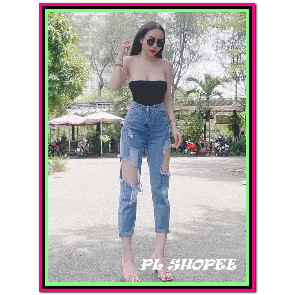 Quần jean nữ BAGGY RÁCH HỞ HAI ĐÙI siêu bụi siêu đẹp xanh nhạt br-61