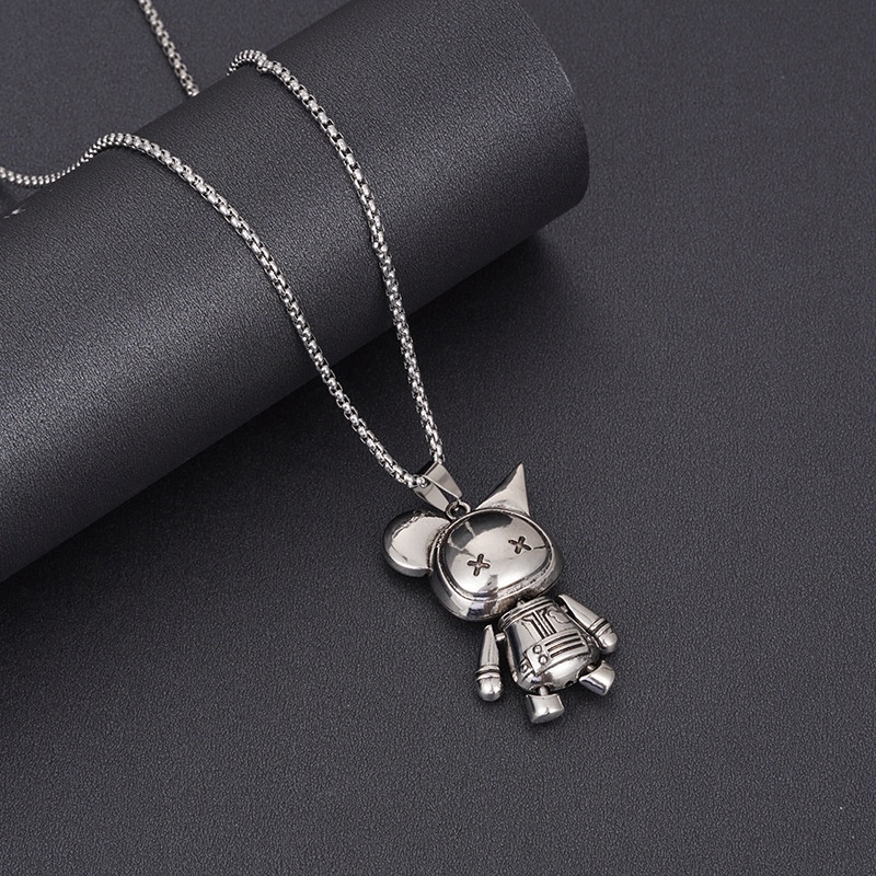 XiaoboACC Vòng cổ mặt tiểu quỷ bằng thép không gỉ vòng cổ dây chuyền dáng dài phong cách hip hop - 60cm