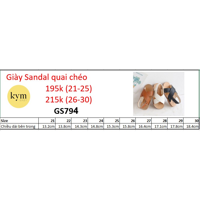 Giày sandal da Quai chéo cho bé G794