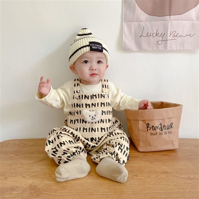 Áo Liền Quần Họa Tiết Sọc In Chữ Phong Cách Mới Dành Cho Bé Trai Gái Sơ Sinh