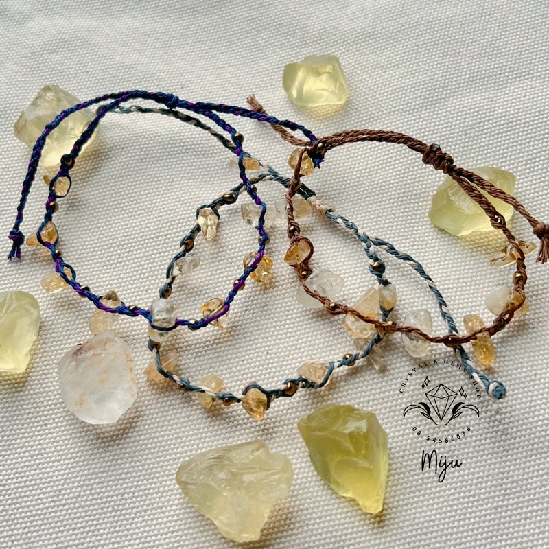 Vòng tay đan dây đá thô Citrine