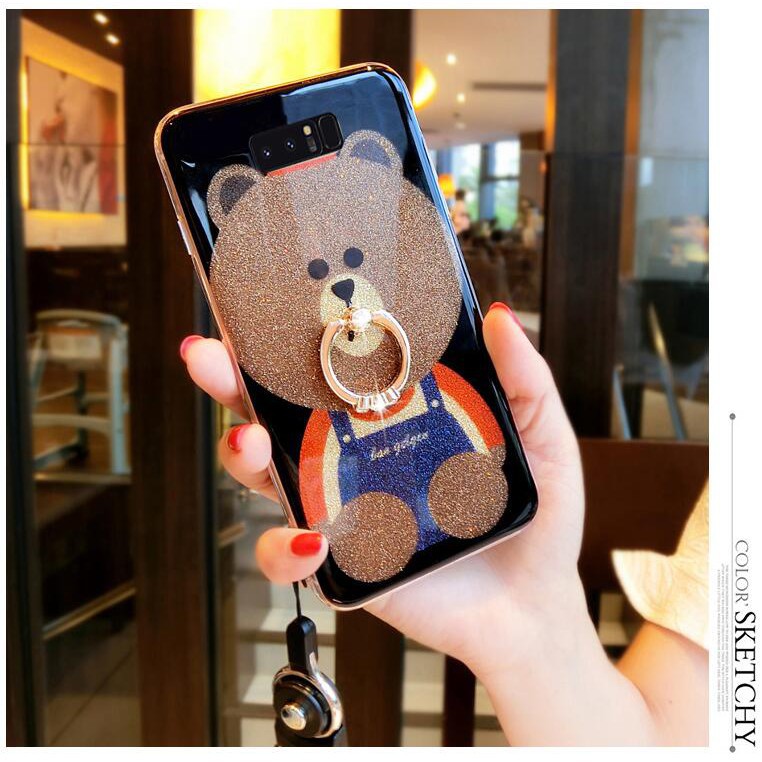 Samsung Galaxy A8 2018 Stripe Strap Bear With Holder