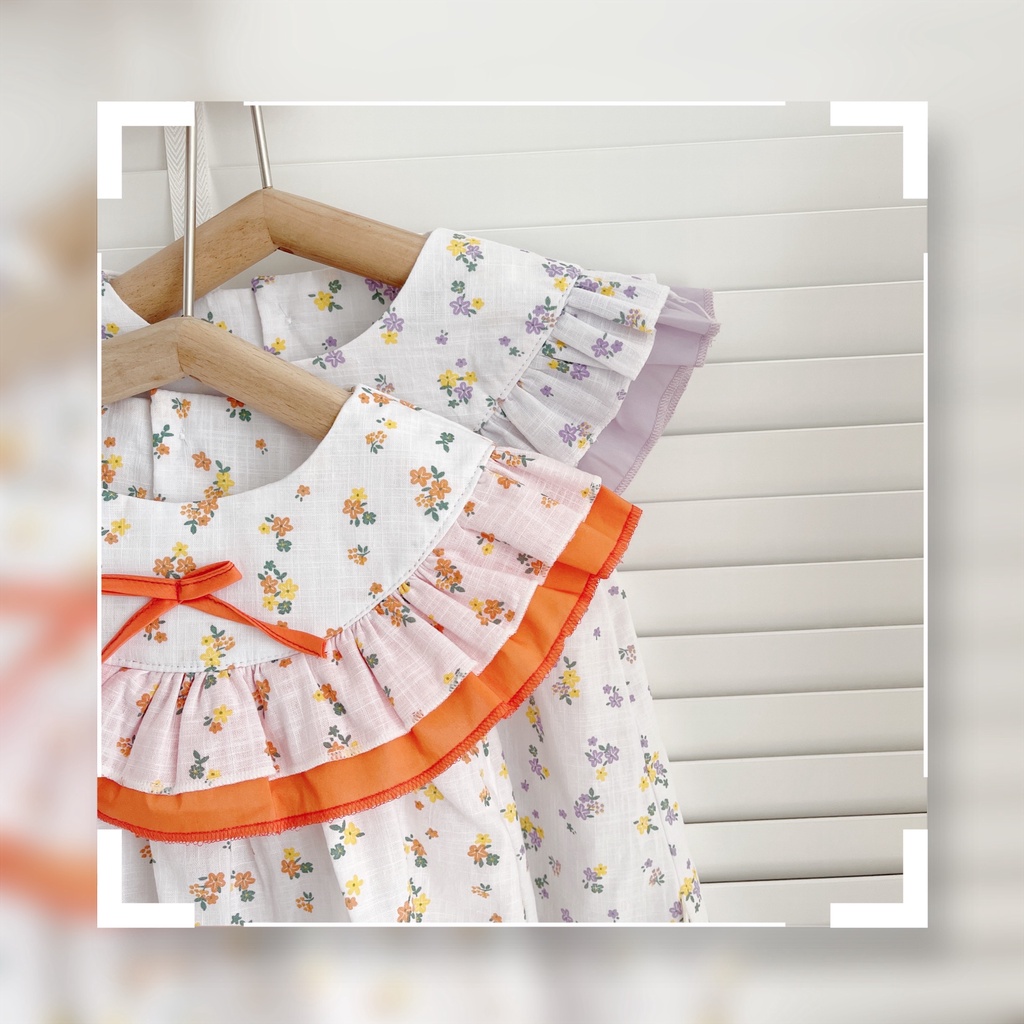Váy hè cổ yếm hoa nhí cho be gái 8-20kg- chất thô xước mỏng mát