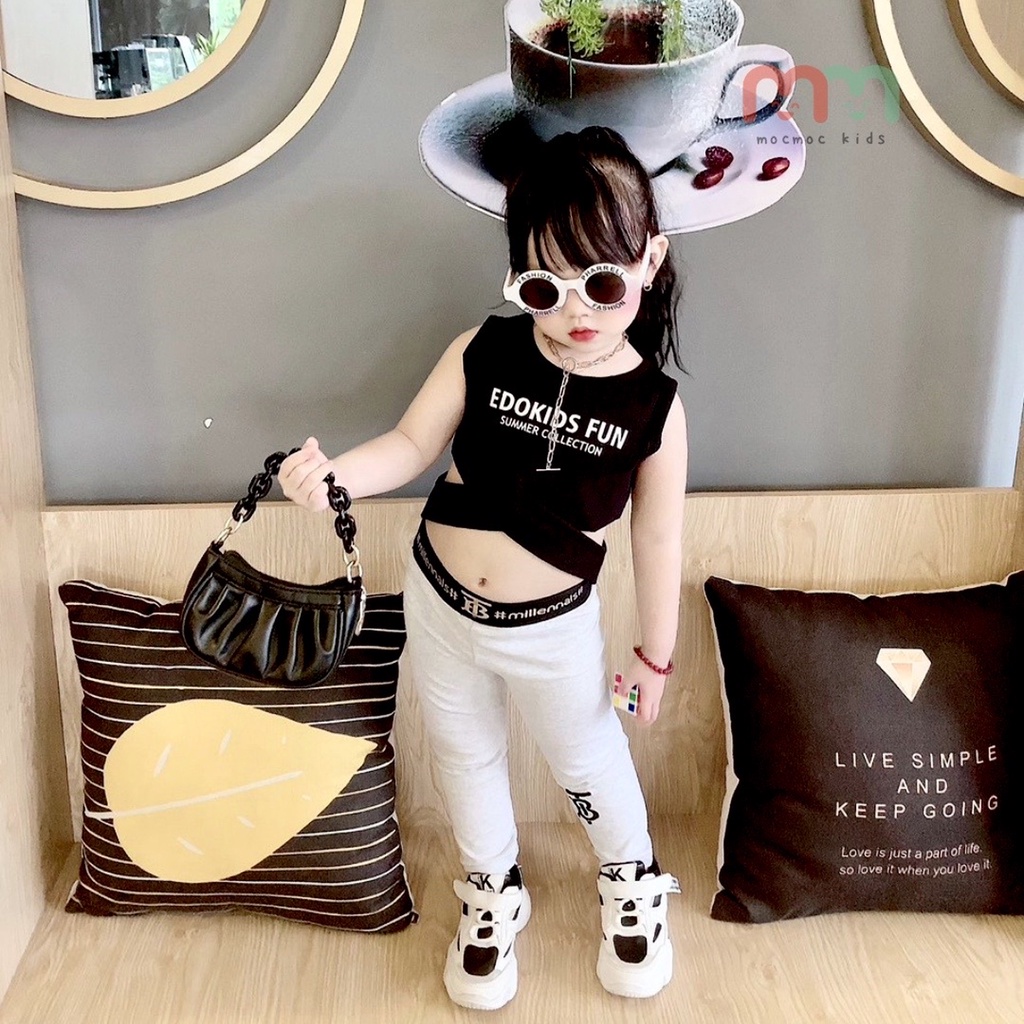 Áo croptop bé gái tay dài dây rút thun cotton cao cấp mềm mịn, thấm hút tốt cho bé 25kg đến 43kg