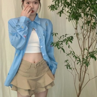 Áo sơ mi ZHELIHANGFEI tay dài chống nắng dáng rộng in họa tiết xinh xắn