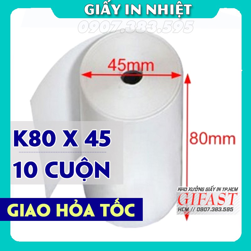 10 Cuộn Giấy In Nhiệt K80 (80mm x 45mm) In Hóa Đơn/Bill - Chính Hãng OJI, HANSOL