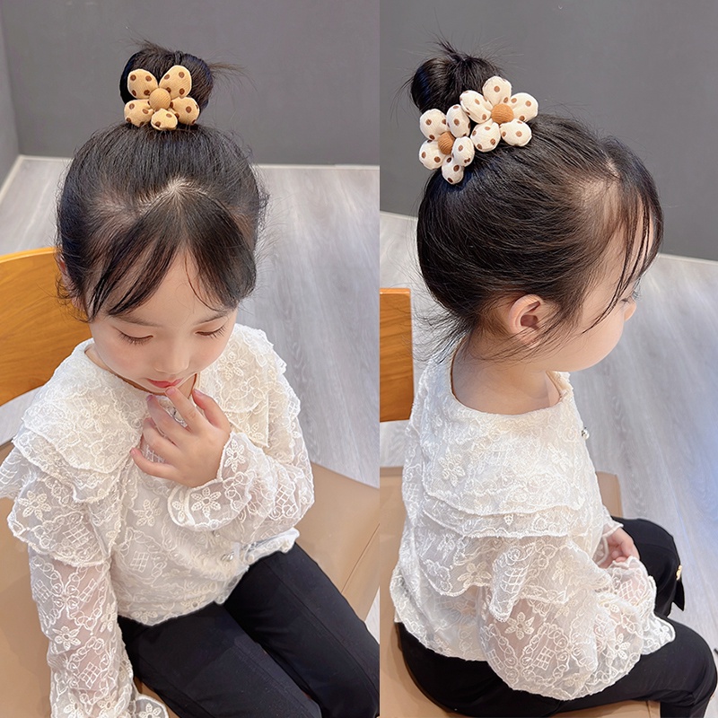 Dây Cột Tóc Đính Hoa Màu Sữa Phong Cách Hàn Quốc Dễ Thương Cho Bé Gái