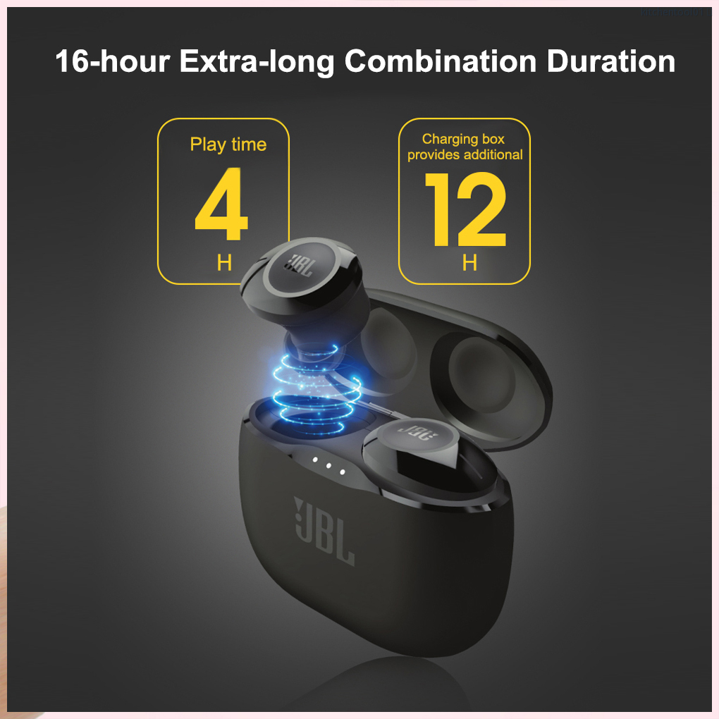 JBL T120 1 Pair Bluetooth 4.2 Earphone True Wireless In-ear Headphone Bass Sound Earbud with Charging Case, Black kitchentool01