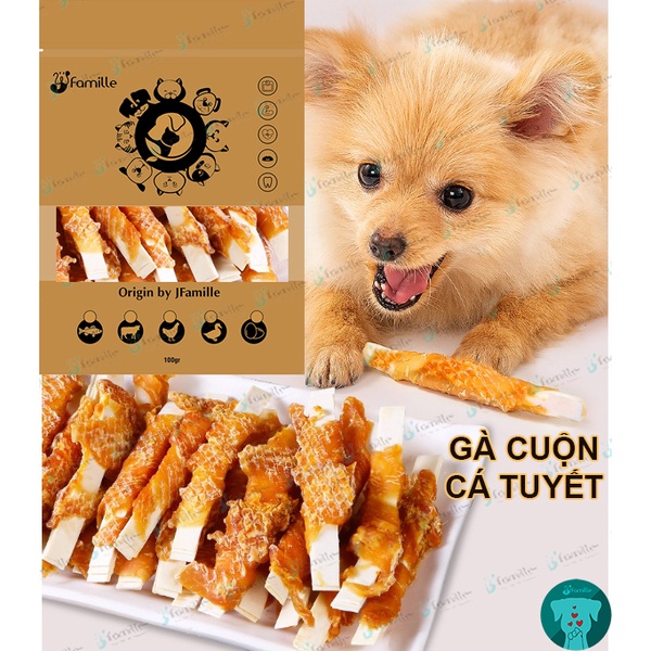 Treat Thưởng Giàu Đạm Chó Mèo JFAMILLE, Ức Gà Cuộn Thập Cẩm, Món Ngon Giàu Dinh Dưỡng. JF195