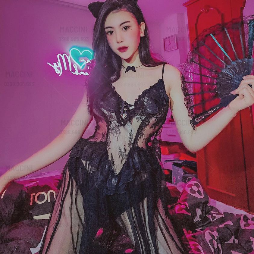 Set áo chàng + váy ngủ ren trắng dáng dài xuyên thấu sexy - đầm ngủ 2 dây gợi cảm