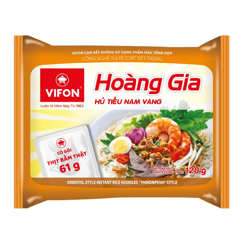 Thùng 18 Gói Hoàng Gia Hủ Tiếu Nam Vang Có Thịt Thật VIFON 120g/Gói